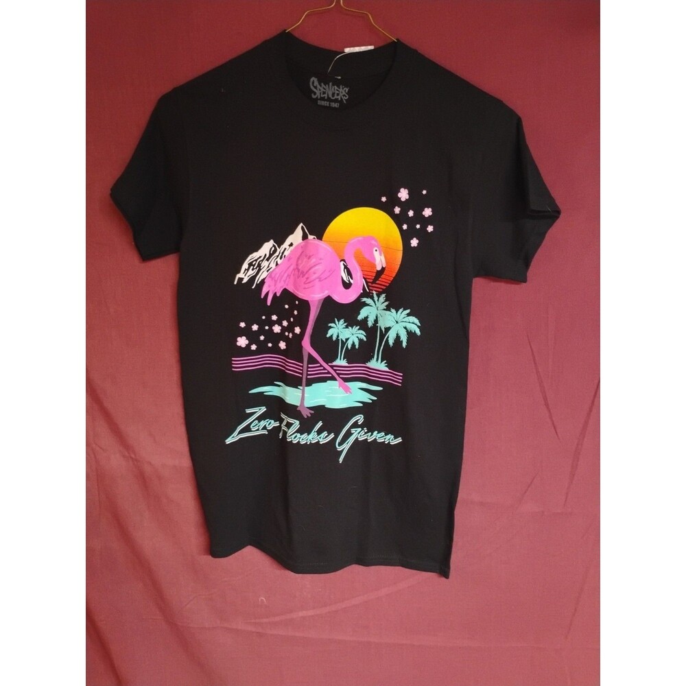 Spencer's Adult Black Size Small Flamingos Floral Hawaiian T-shirt